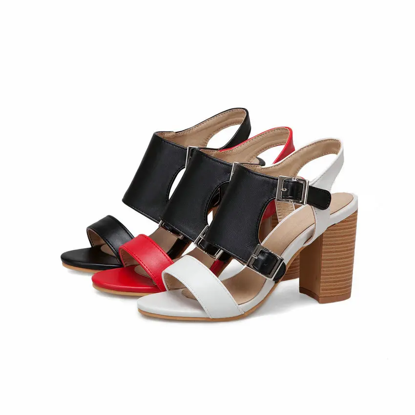 QUTAA Women Pumps Pu Leather Women Sandals Platform All Match Square High Heel Peep Toe Shoes Ladies Sandals Size 34-43