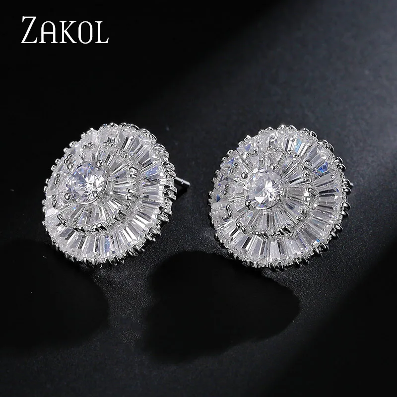 Женские серьги пусеты ZAKOL круглой формы с кубическим цирконием FSEP232|stud earrings|stud