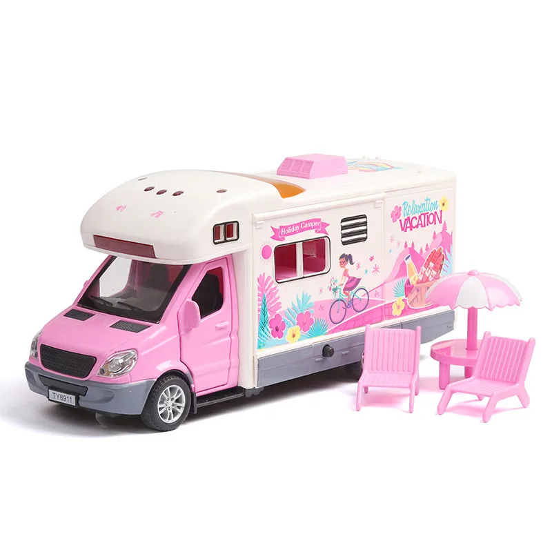 Розовый 1:36 мультяшная игрушечная машинка RV модель машины звук и свет отступить автомобиль подарок для детей - Цвет: Розовый