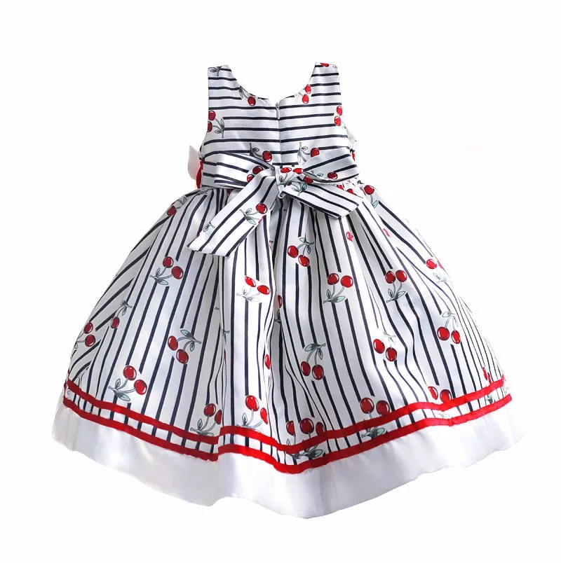 Вечерние платья с принтом вишни для девочек Модное детское платье в полоску |
