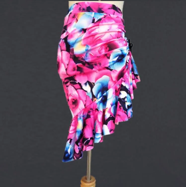 pink print skirt Новинка, юбки для латинских танцев с принтом, для женщин, ча-Румба, Самба, одежда для выступлений, женская одежда для занятий танцами, 9 цветов, для женщин - Цвет: pink print skirt