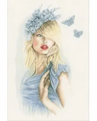 

Needlework 14CT 16CT 18CT Cross Stitch, DIY Count Cross Stitch, Embroidery Set, Blue butterfly girl