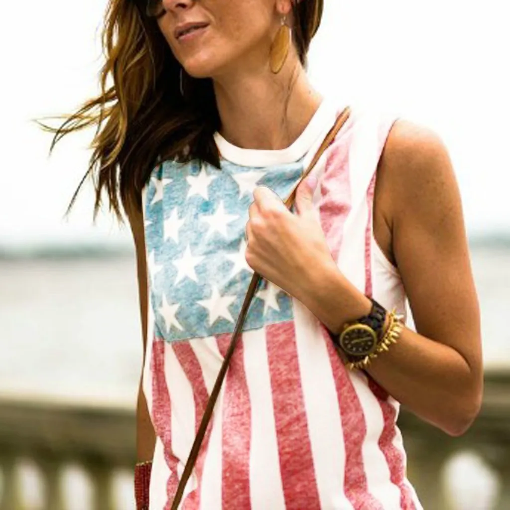 MUQGEW модная женская одежда без рукавов с патриотическими полосками и звездами для - Фото №1