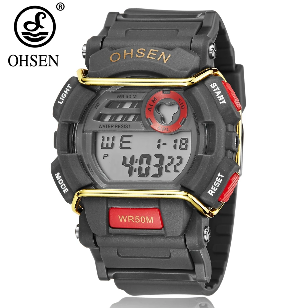 2017 Ohsen цифровой бренд LCD спортивные мужские крутые наручные часы силиконовый