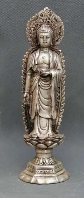 

Tibetan Buddhism Silver stand Lotus Flower Shakyamuni Amitabha Buddha statue