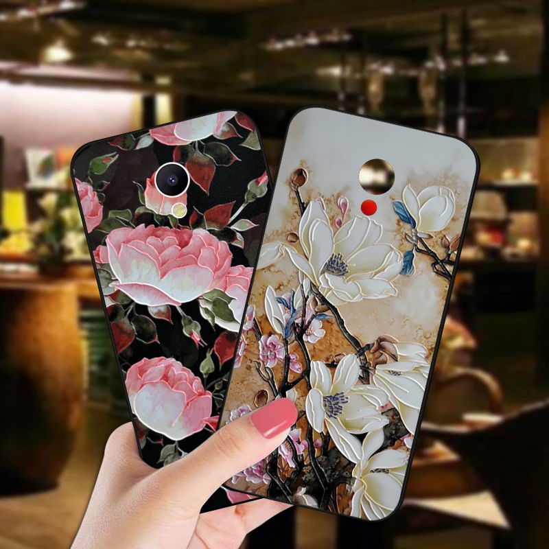 3D рельефный чехол с цветами для Meizu M2 M3 Mini M5 M6 Note M5S M6S M5C A5 роскошный мягкий черный чехол с цветами для Meizu M3 Max MX6