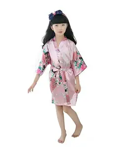 Детский Атласный халат, детское летнее кимоно, банные халаты, платье подружки невесты с цветами для девочек, Шелковый детский халат, ночная рубашка, халат павлина
