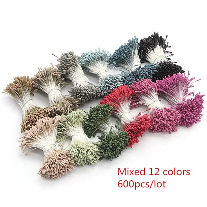 Mixed color 1 600pcs 1 мм многоцветные искусственные тычинки, цветы для рукоделия, ручной работы, искусственный венок для свадебной вечеринки, домашний декор, аксессуары D0401 - Цвет: Mixed color 1 600pcs
