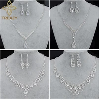 treazy fashion bridesmaid bridal jewelry sets for women rhinestone crystal necklace earrings sets statement wedding jewelry sets