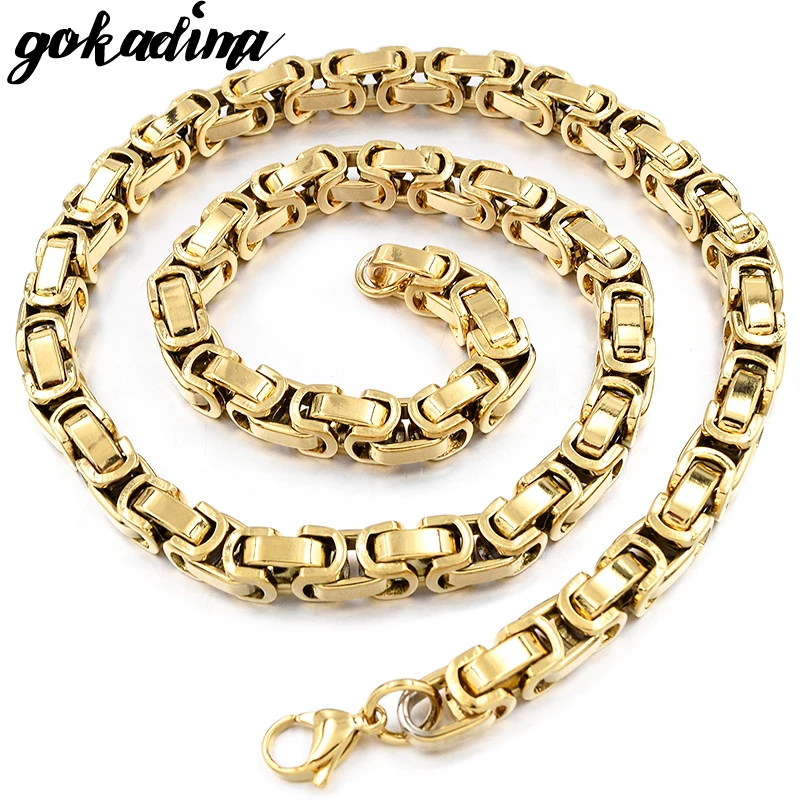 

' U ' box design,new men's s.steel byzantine link chain necklace gift for him fashion man jewelry gold-Color classical WN197