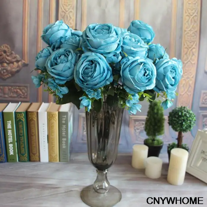 13 головок королевский классическая искусственный шелк розы Букет пионов для