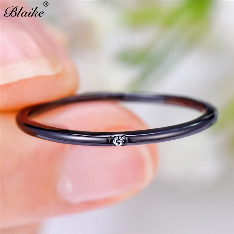 Black Gold Ring Минималистичные кольца из стерлингового серебра s925 пробы для женщин, фианит, один камень, тонкое кольцо, обручальные кольца для девушек, повседневные кольца для укладки, хорошее ювелирное изделие - Цвет камня: Black Gold Ring