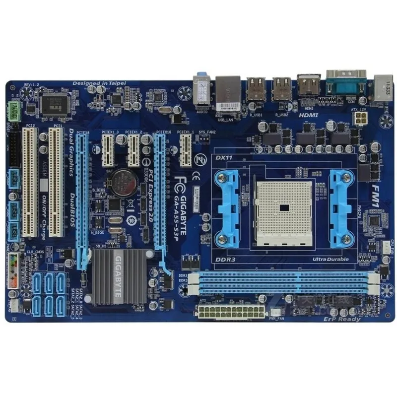 Использовать оригинальный для Gigabyte GA A55 S3P DDR3 гнездо FM1 Gigabit Ethernet материнская