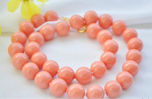 12 мм кораллово-розовый круглый жемчужное ожерелье с морской ракушкой 24 дюйма