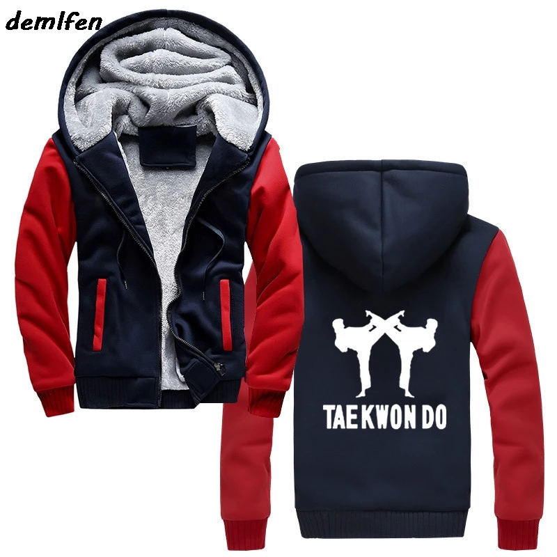 Navy Red Новинка Тхэ квондо тхэквондо Толстовка Мужская Боевая куртка для боевых искусств повседневная мужская утепленная толстовка на молнии уличная одежда - Цвет: Navy Red