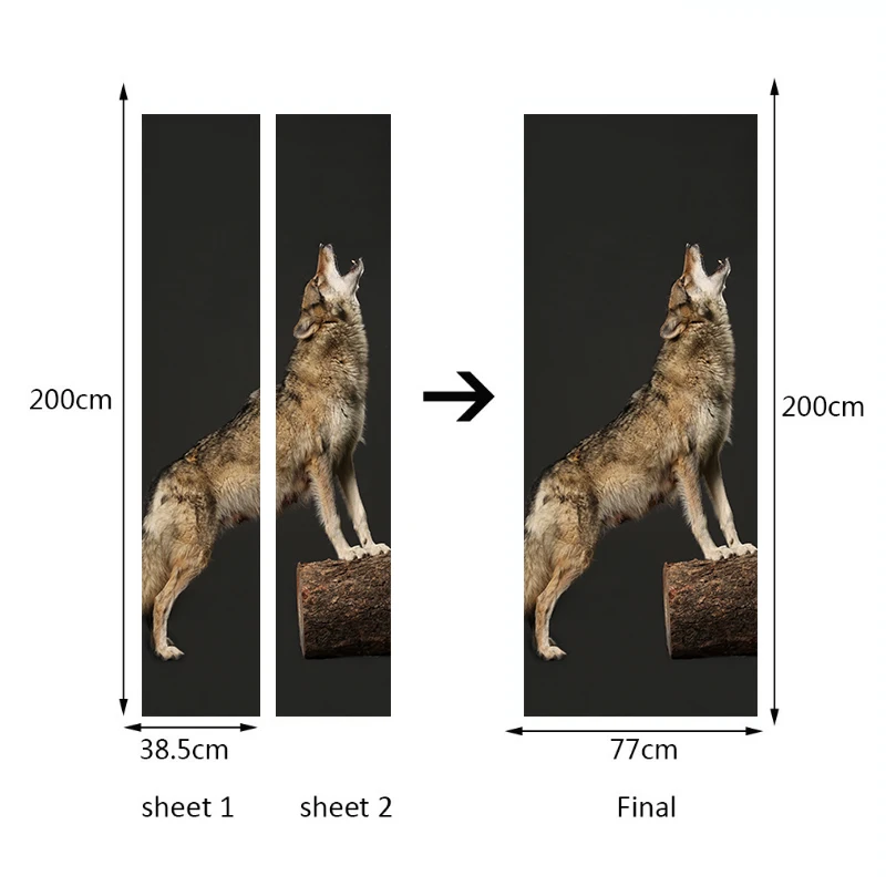 2 шт./компл. новейшие наклейки на дверь с изображением животных волка обои для