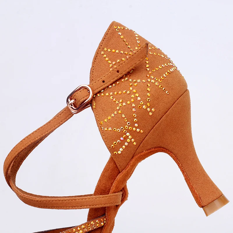 USHINE BD211 Hot Selling Heel 7.5cm Zapatos De Baile Latino Mujer Latin Shoes Rhinestones Latin Ballroom Dancing Shoes Women