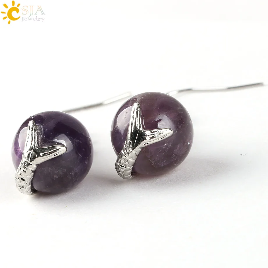 Женские серьги подвески русалки CSJA круглые из натурального камня с опалом