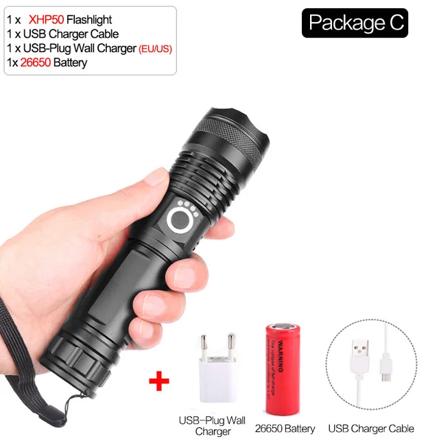 Супер яркая лампа xhp70.2 самый мощный фонарик usb Zoom СВЕТОДИОДНЫЙ Фонарь xhp70 xhp50 18650 или 26650 батарея лучший кемпинг, Велоспорт - Испускаемый цвет: Package C