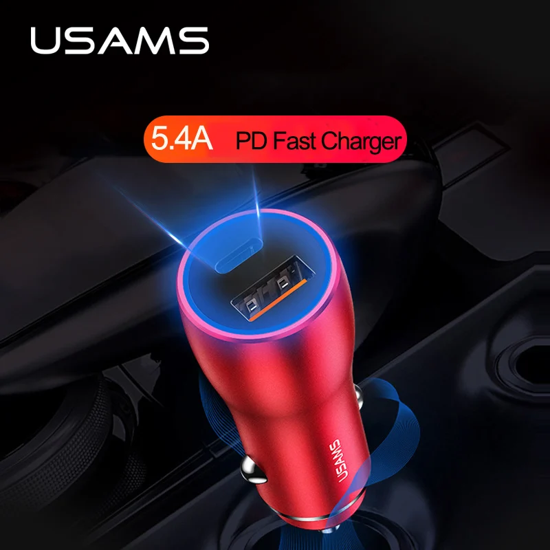 USAMS двойной USB порт Qualcomm QC 3 0 Автомобильное зарядное устройство PD быстрое