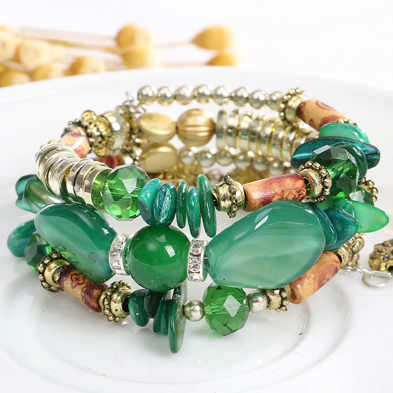 Хит богемные пляжные браслеты для женщин ретро многослойный Кристальный камень