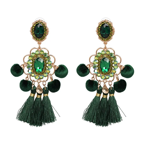 AOTEMAN Women Brand Bohemia Flower dangle earrings Trendy wedding Jewelry Ethnic Big Long Tassel Earrings for women oorbellen - Окраска металла: 51034-GN