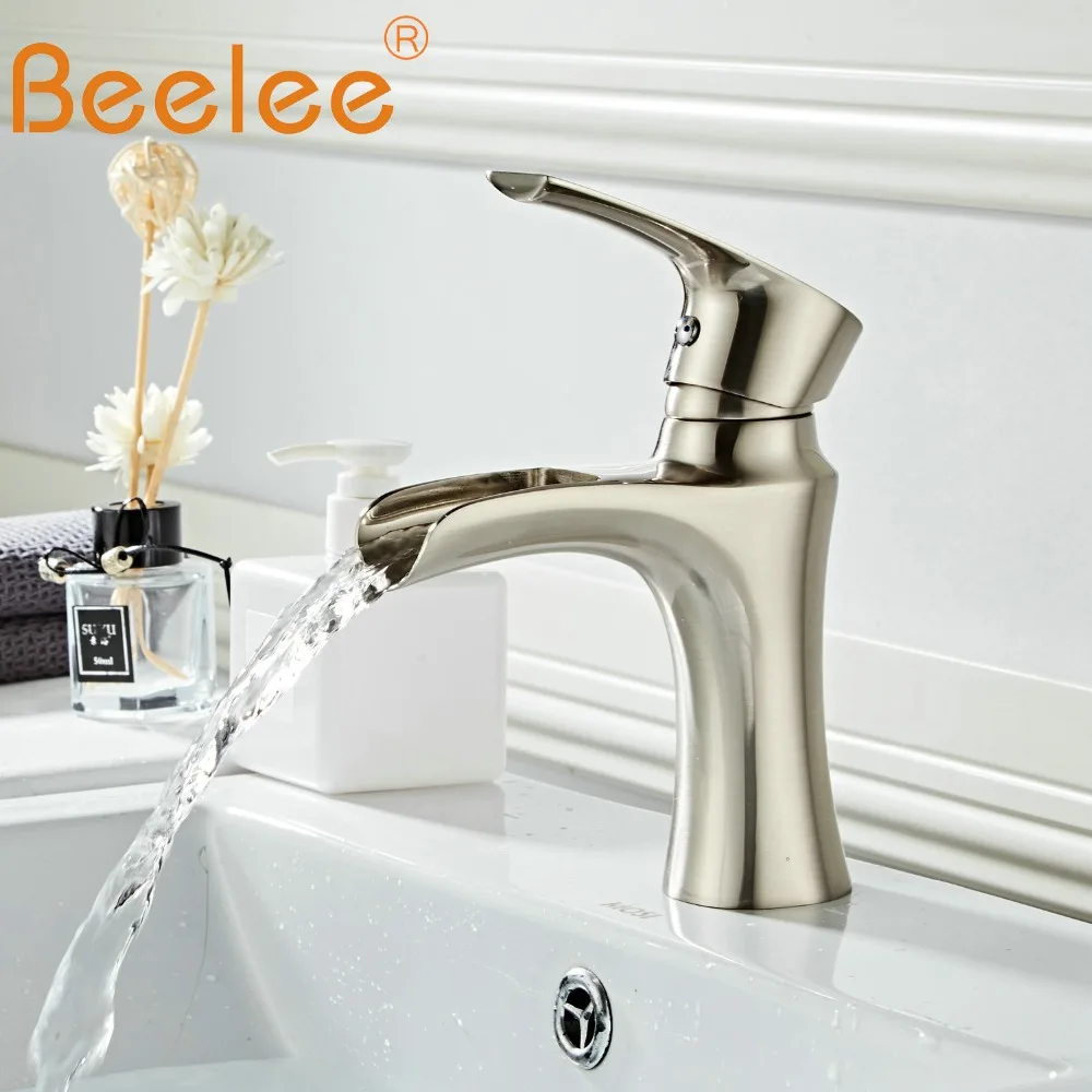 

Beelee Bathroom Sink Mixer Faucet Single Handle Single Hole Widespread Cold&Hot Waterfall Basin Faucets Nickel torneira BL6640N