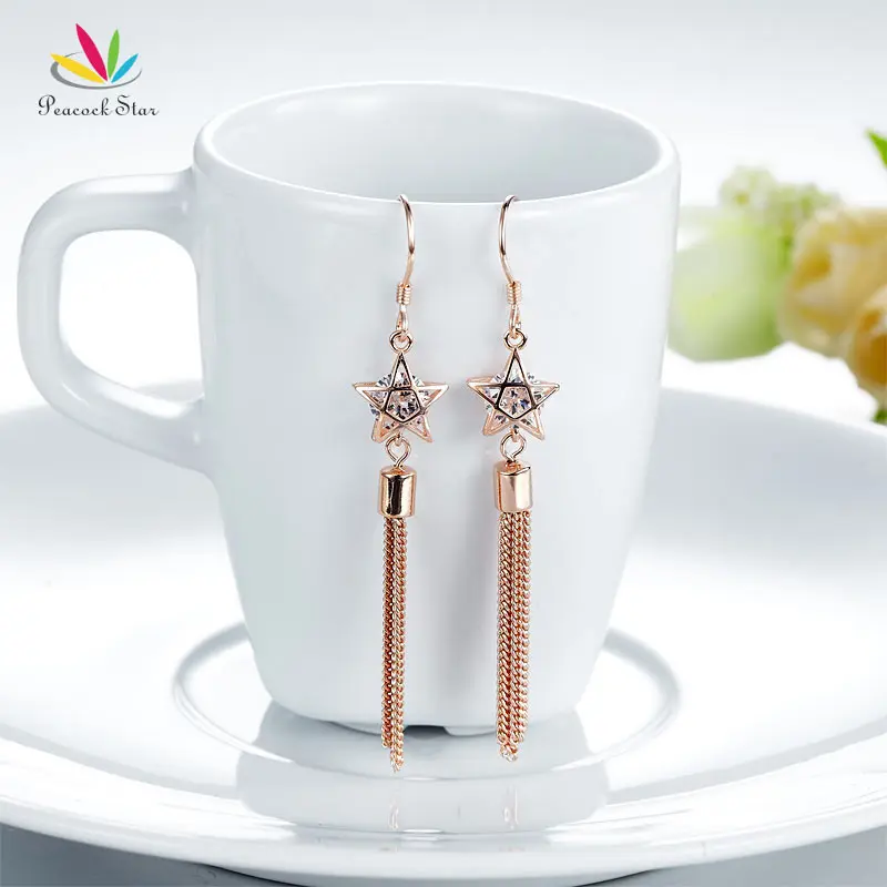 Peacock Star Solid 925 Sterling Silver Dangle Drop Hook Earrings Rose Gold Color Jewelry CFE8144 | Украшения и аксессуары