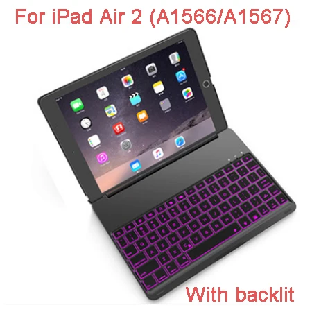 Black with backlit Witsp@ d роскошный Bluetooth чехол для клавиатуры для iPad Air 2, беспроводная клавиатура для нового iPad, светодиодный подсветка+ алюминиевый корпус - Цвет: Black with backlit