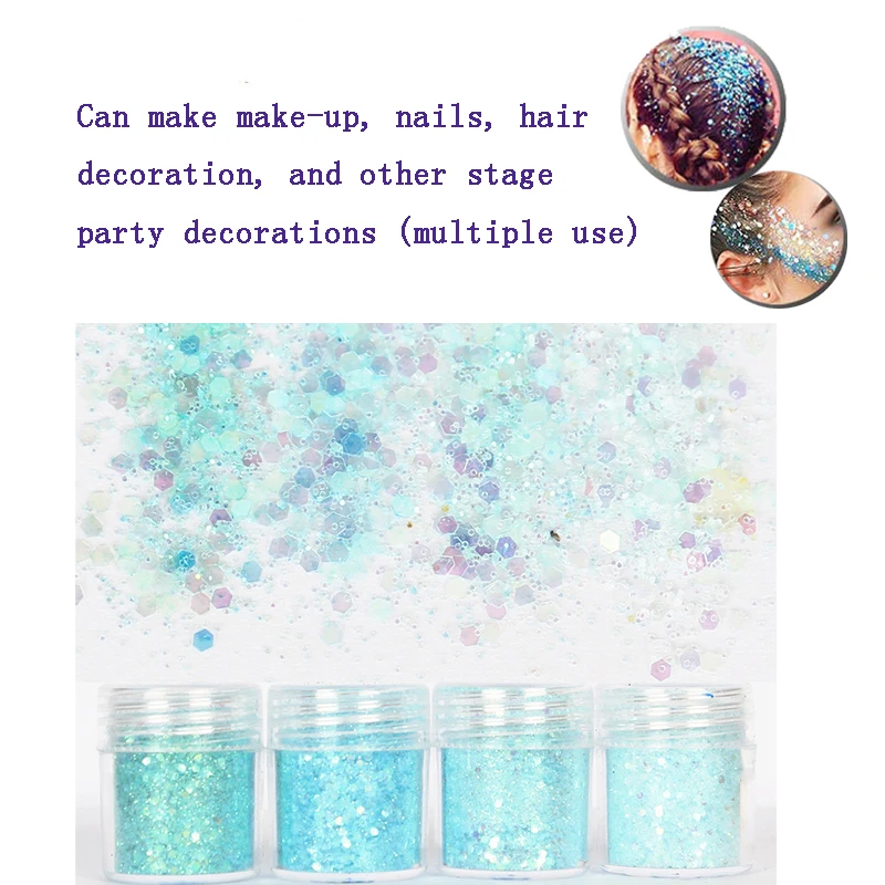 4 коробки зеленые смешанные блёстки шестиугольные формы для ногтей Порошковые