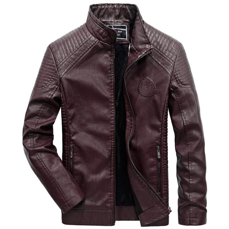Мужская кожаная куртка из ПУ кожи Классическая байкерская с бархатной