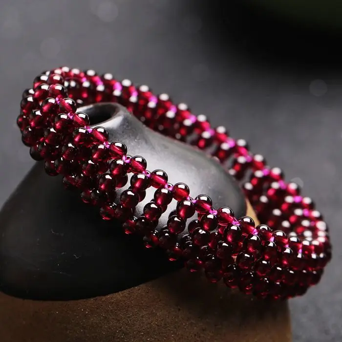 Натуральный гранатовый браслет Руководство Weave широкий версия Диаметр 3.8