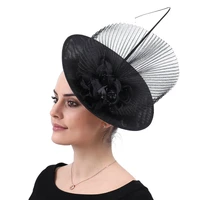 black fascinators hat women elegant kenducky derby big hats clips fashion party occasion fedora caps mesh headwear with flowers