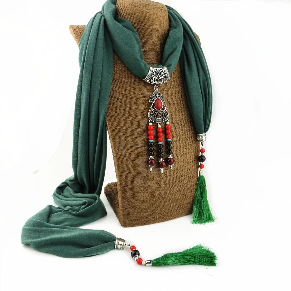 Женский шарф-ожерелье из полиэстера и хлопка с керамическими бусинами