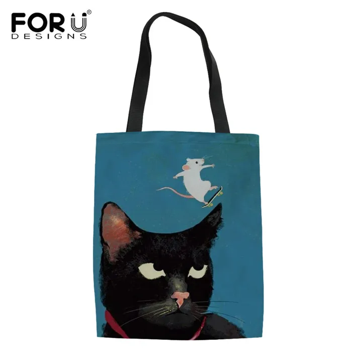 Y4334Z22 FORUDESIGNS/женские холщовые сумки с рисунком котенка из мультфильма, многоразовые сумки для покупок, сумки на плечо для женщин, школьные книги - Цвет: Y4334Z22