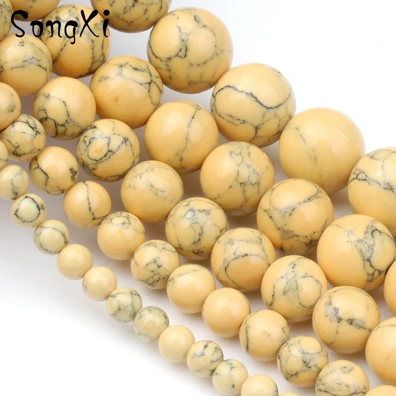 Оптовая продажа желтый бирюзовый камень Howlite Круглые бусины для
