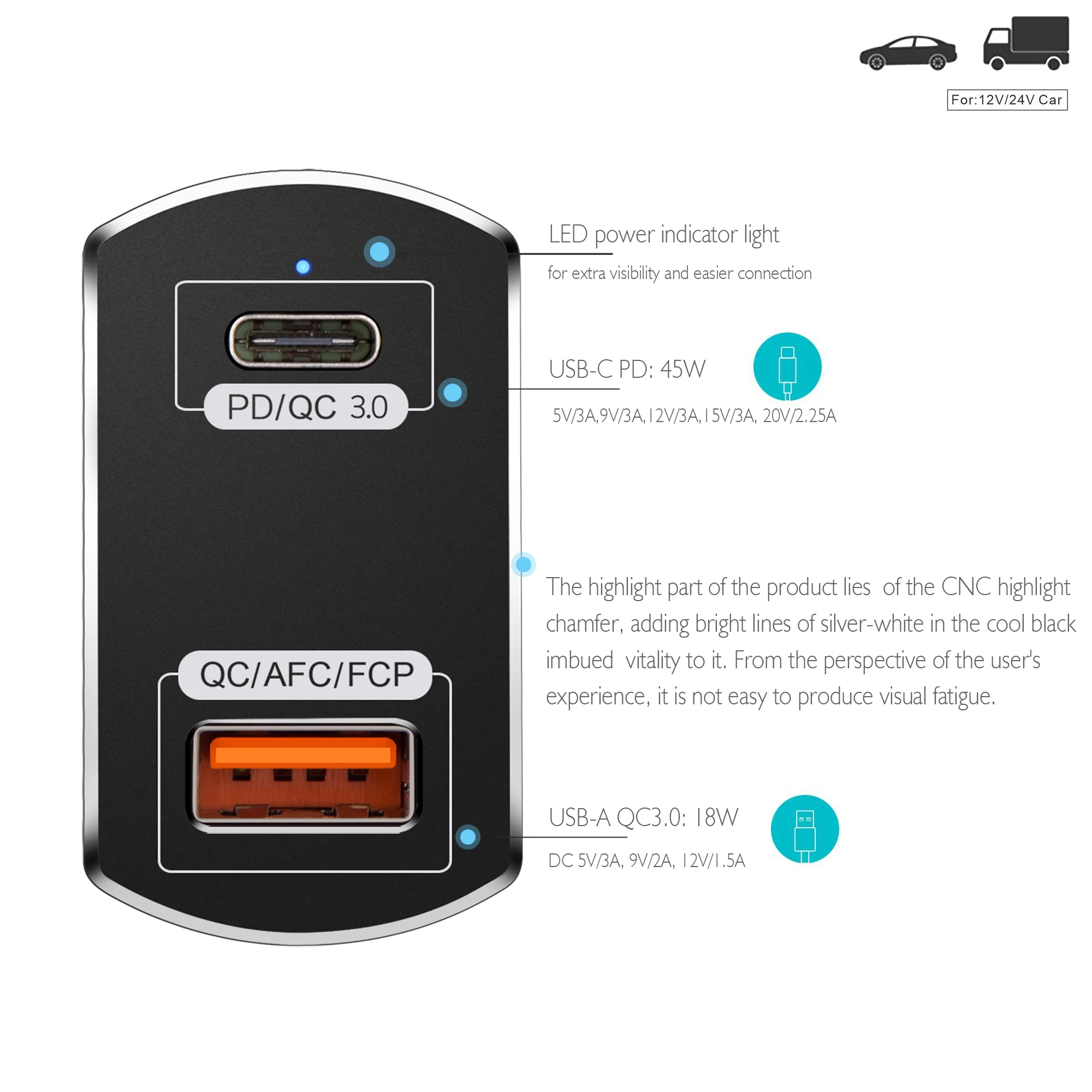 USB C PD автомобильное зарядное устройство с доставкой питания быстрая зарядка 3,0 USB-C 63 Вт QC3.0 Переходник USB для зарядки в машине для ноутбука