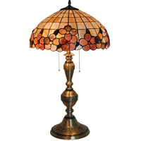 Classic Baroque Glass Copper Desk Lamp Vintage Tiffany Style Flowers Pattern Living Room Bedroom Indoor Decorative Lighting T205