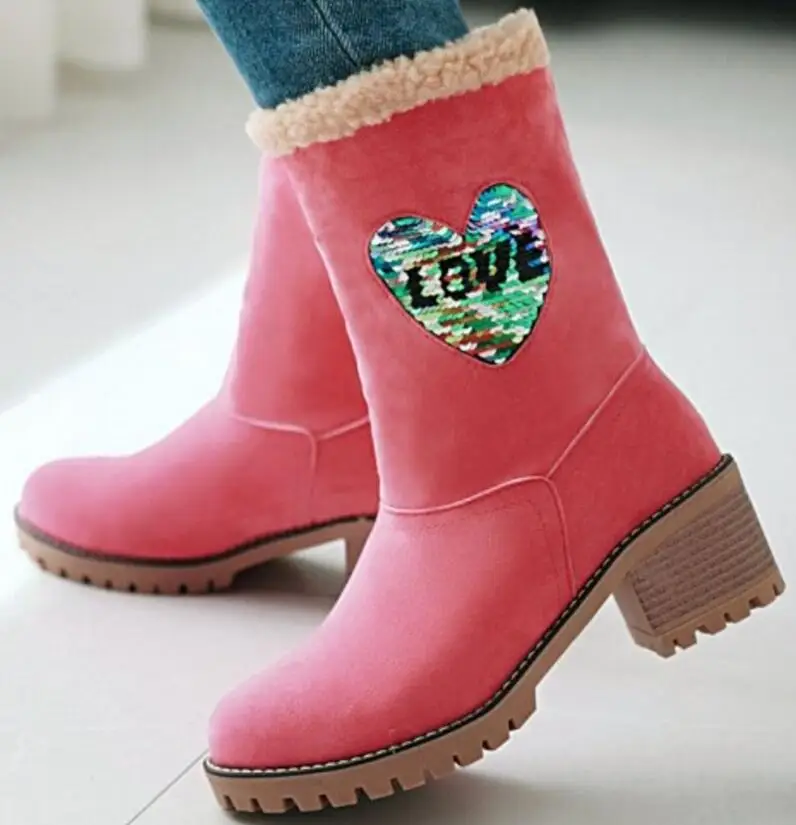 Sapato Feminino Women mid-calf Boots Winter Snow Warm Matin Shoes Woman Chunky High Heels Gladiator Chaussure Booties XZ181616 | Обувь