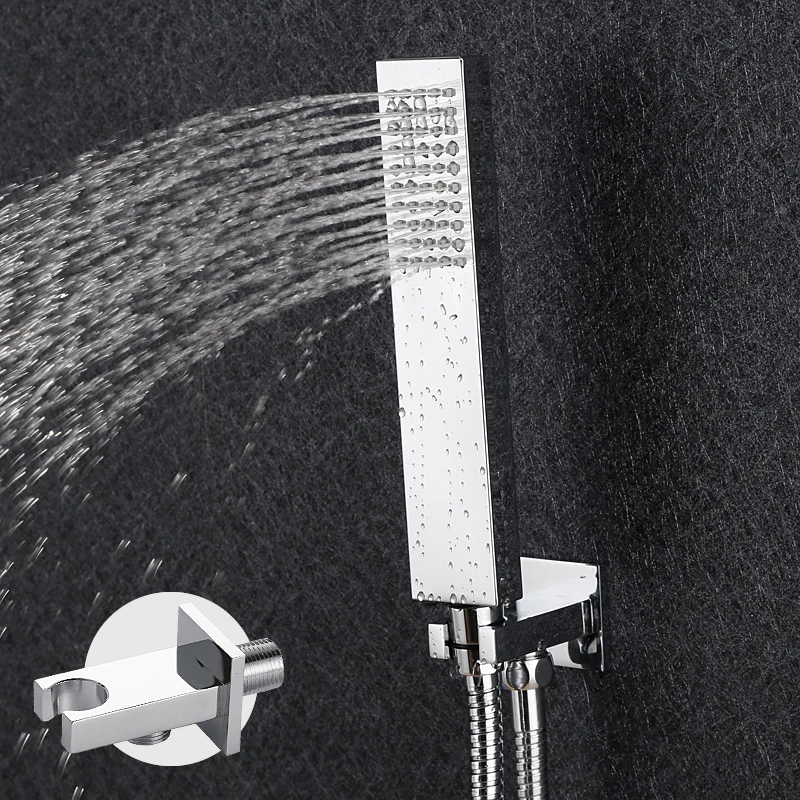 Латунная квадратная хромированная ручная душевая головка с настенным