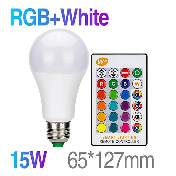 15W RGB White IR Светодиодная rgb-лампа с регулируемой яркостью E27 5 Вт 10 Вт 15 Вт AC85-265V с функцией памяти+ ИК-пульт дистанционного управления сменный 16 цветов светодиодный RGB Освещение - Испускаемый цвет: 15W RGB White IR