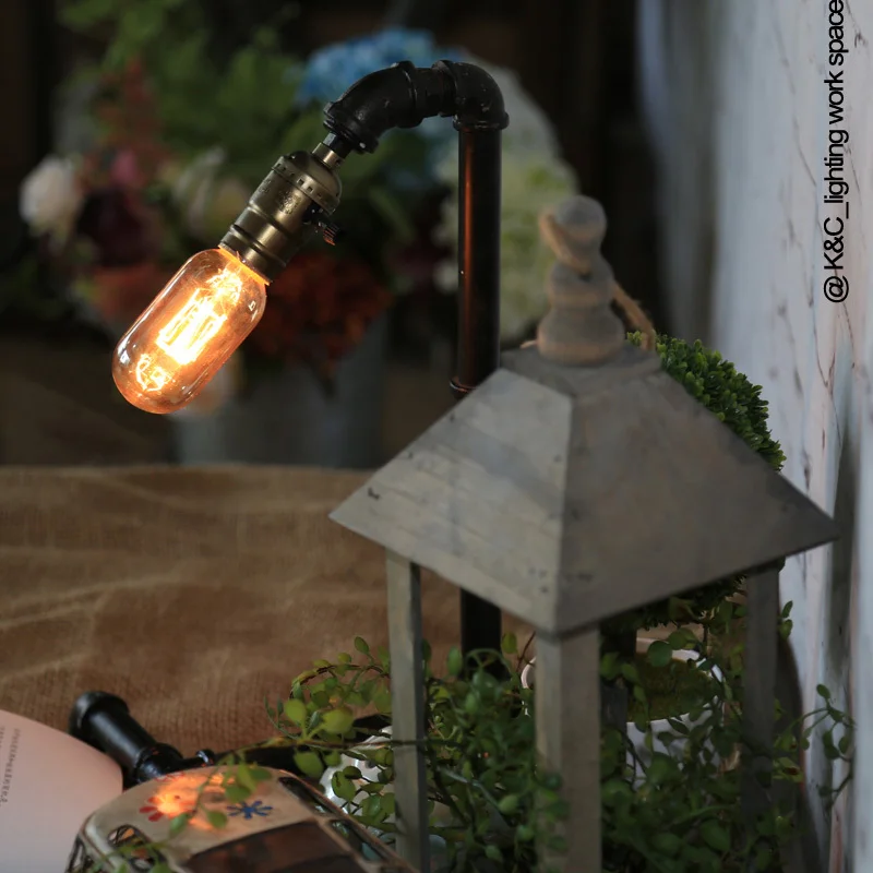 [Kc] loft Edison lamps industrial pipes retro personality creative table lamp decorated caf | Лампы и освещение