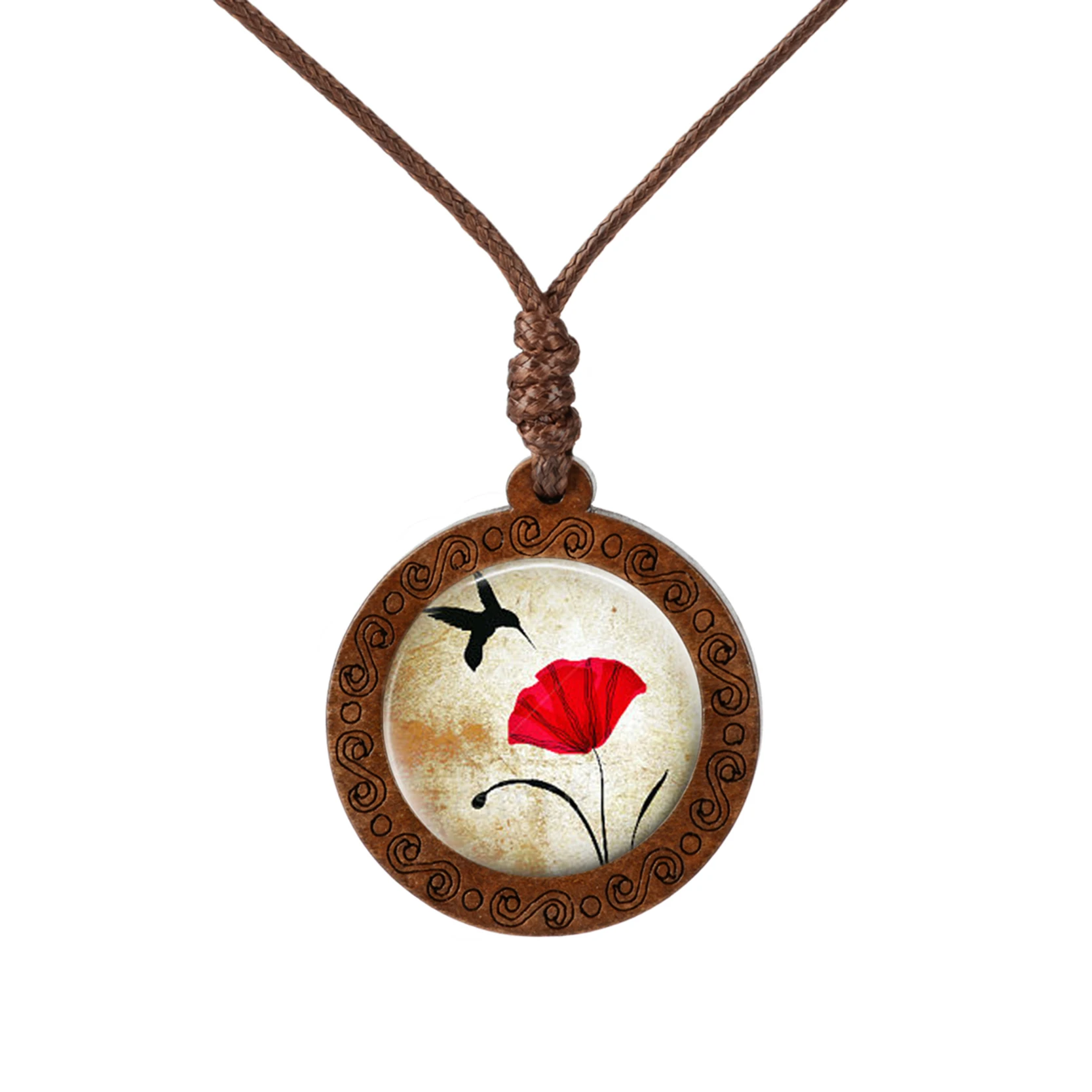 Деревянное ожерелье с красными цветами натуральная искусственная веревка цепь