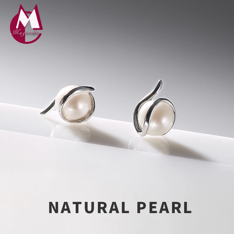 Женские серьги гвоздики из серебра 100% пробы с натуральным пресноводным