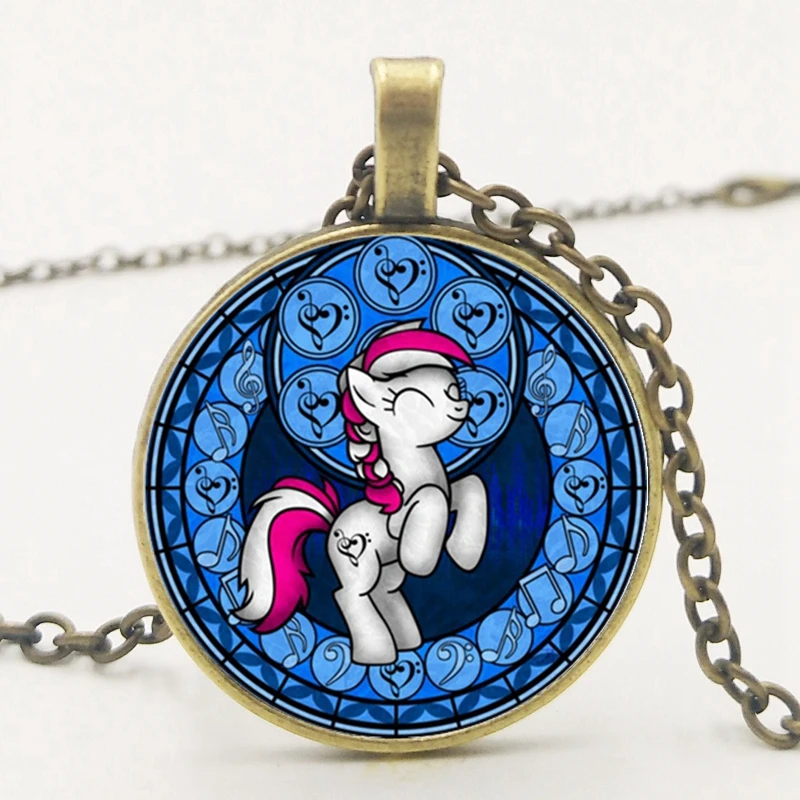 1 My Little Horse Baoli Poni ожерелье принцессы Радуга лошадь искусство Круглое Стеклянное изображение девочки дети ожерелье мультфильм ювелирные изделия - Окраска металла: 1