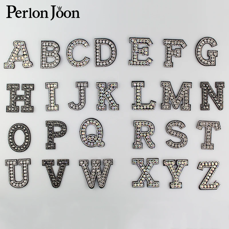 1 шт. 24 буквы три цвета стразы английская алфавит аппликация термоклейкие нашивка