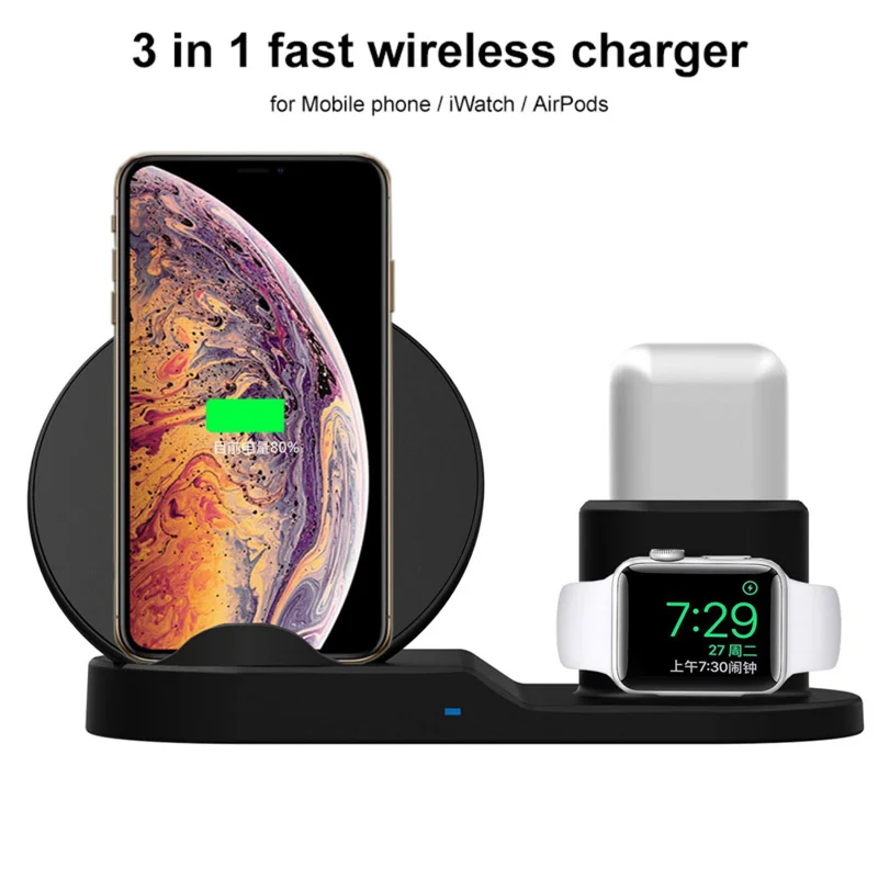 

Universal 10W Qi Wireless Charger For Iphone X 8 Xiaomi Quick Charge 3.0 Fast Charger Dock Stand For Apple Airpods Watch 4 3 2 1
