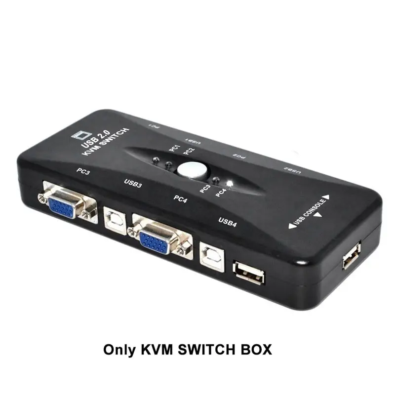 Ingelon 4 порта kvm переключатель USB 2,0 VGA разветвитель принтер Мышь Клавиатура Pendrive Share Switcher 1920*1440 VGA переключатель коробка адаптер - Цвет: KVM-4port