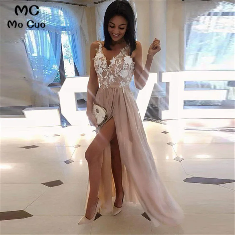 Светло-розовые вечерние платья с аппликацией Vestido Longo вечернее платье из фатина