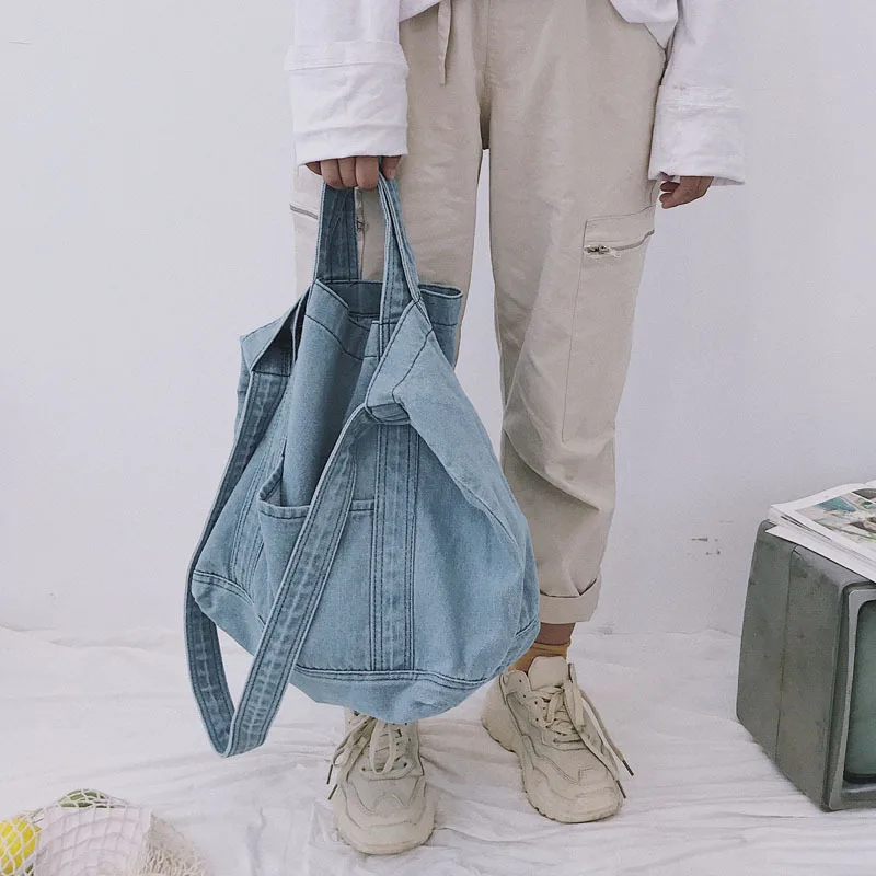 Youda/Модная однотонная джинсовая женская сумка на плечо Большая вместительная для